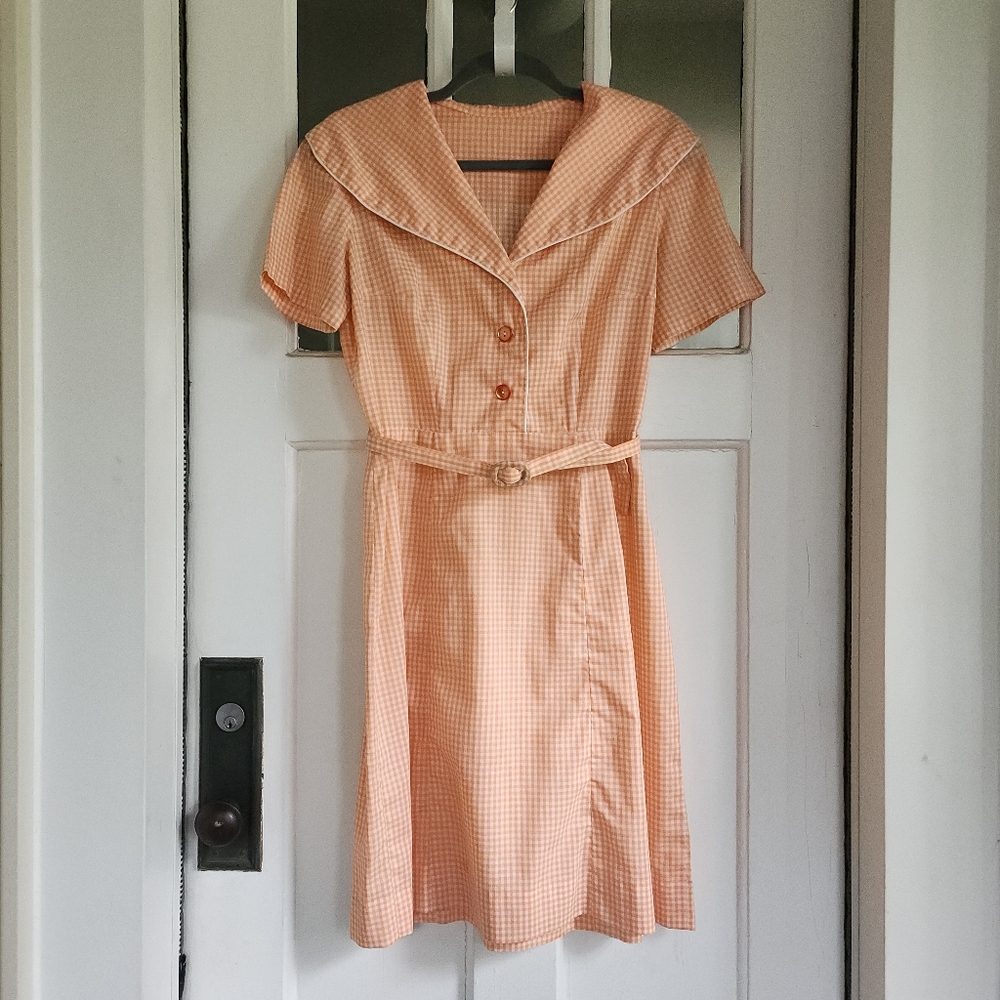 Vintage 1950's Orange and White Gingham House Dress